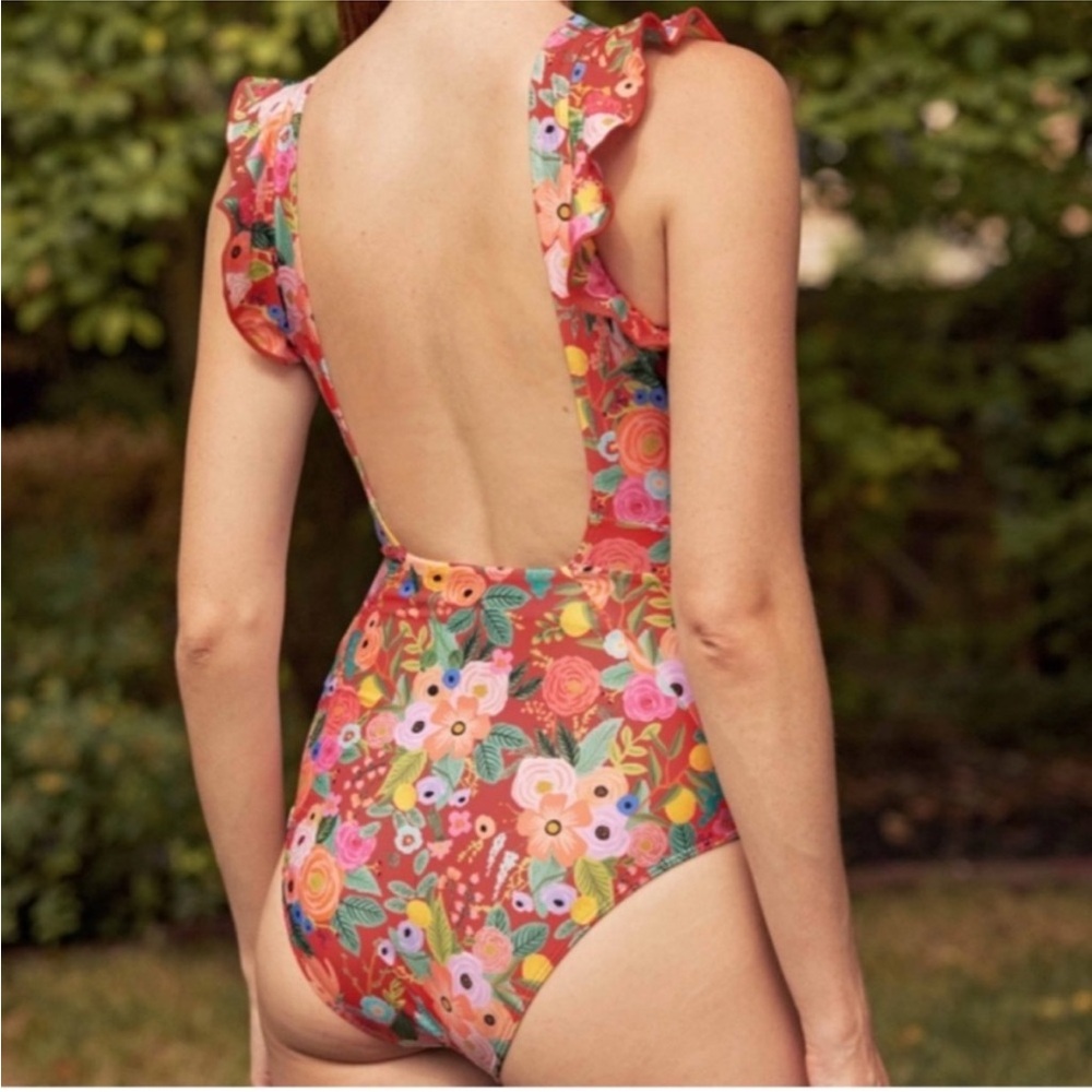 Summersalt Rifle Paper Co Garden Party Ruffle backflip One Piece Swimsuit 10lt - Picture 2 of 6